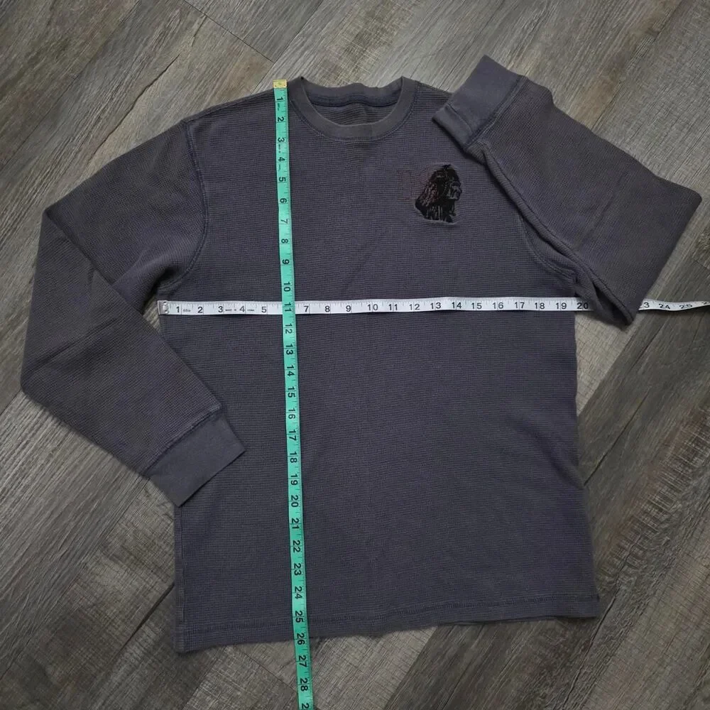 Washed Gray Thermal Waffle Knit Crewneck Casual Streetwear Pullover